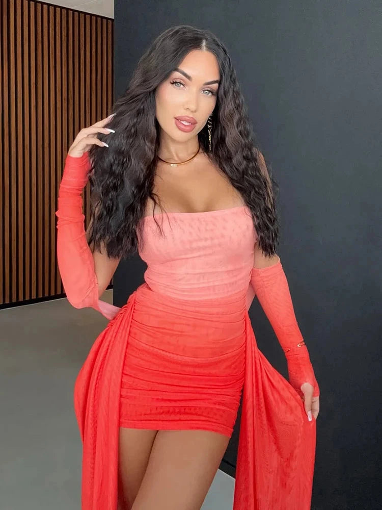 Sisterlinda Mesh Simple Mini Dress Fashion Solid Strapless GlowCart