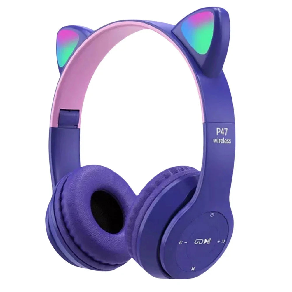 Cute Cat Ear Headphones with RGB LED Light Wireless Headset GlowCart