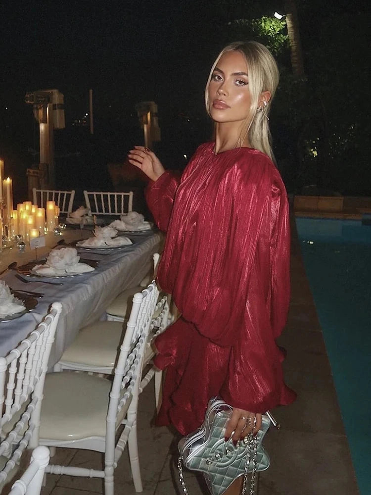 Vintage Puff Sleeve Ruffles Mini Dress Women Elegant Chic GlowCart