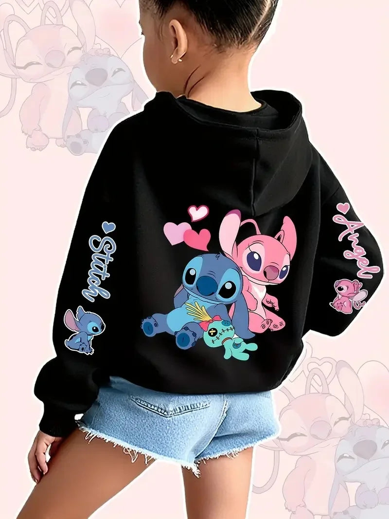 2025 Disney Hoodies Fashion Stitch Angel Monster Pocket Sweatshirt Pullover Cute Hoodies Girls Kids Sweatshirt Cartoon Tops Y2k GlowCart