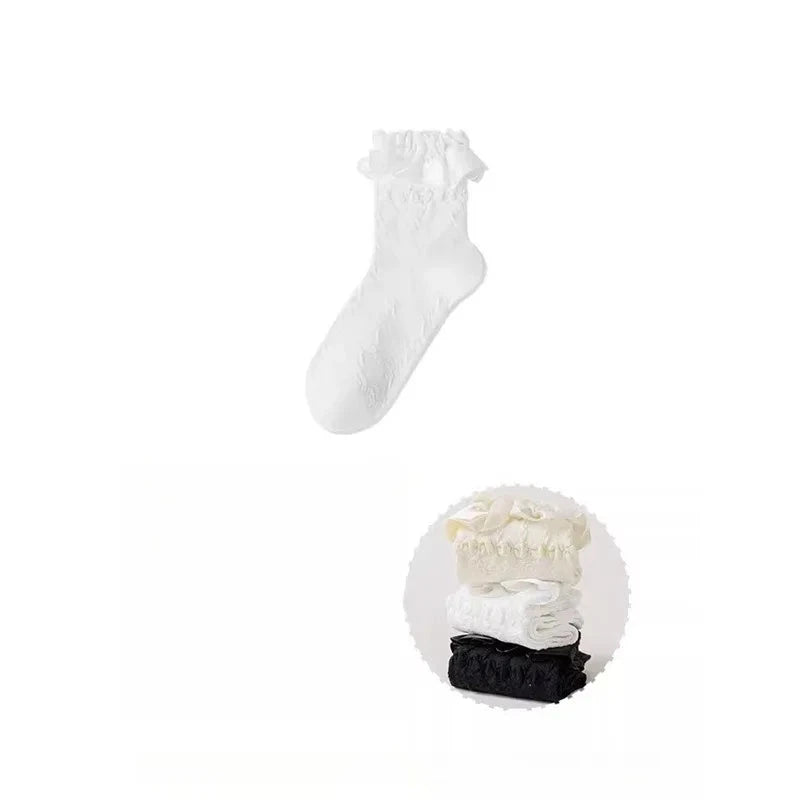3 Pairs Woman Lolita Cute Black White Socks Set Spring GlowCart