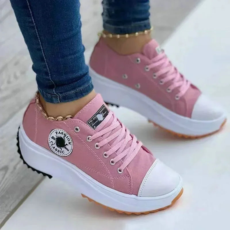 2025 New Women Pattern Canvas Sneakers Women Casual Shoes Women Sneakers Shoes Flat Lace-Up Zapatillas Mujer Chaussure Femme GlowCart