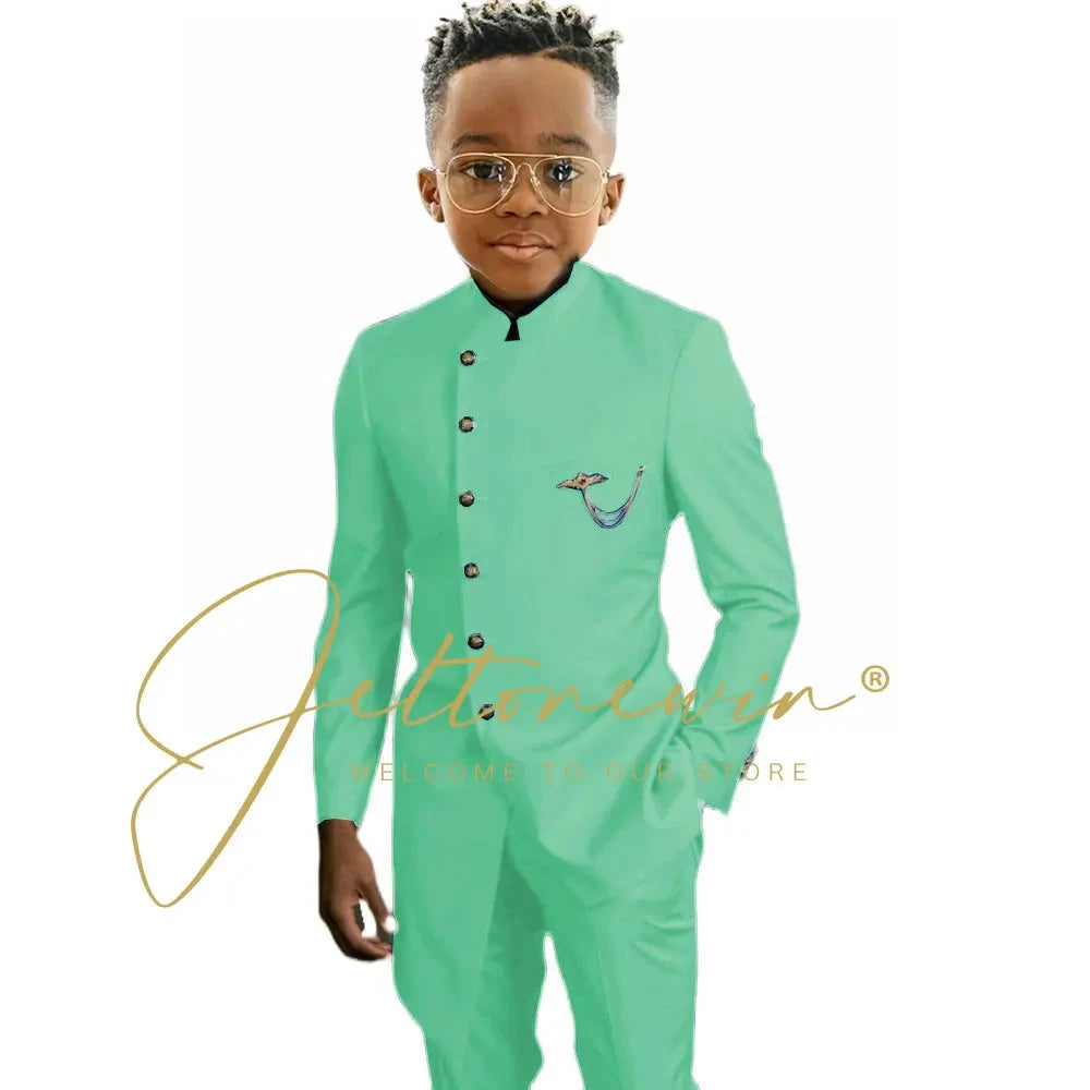 Royal Blue African Design Boys Suits Set For Wedding Formal Tuxedo Kids Costume Piano Performance Children Tailor Made GlowCart
