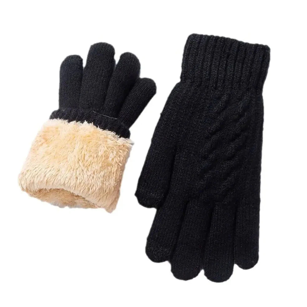 Fashion Boys Girl Winter Gloves Pure Color Lamb Velvet Mittens Soft Warm Black Double Layer Male Thickened Gloves GlowCart