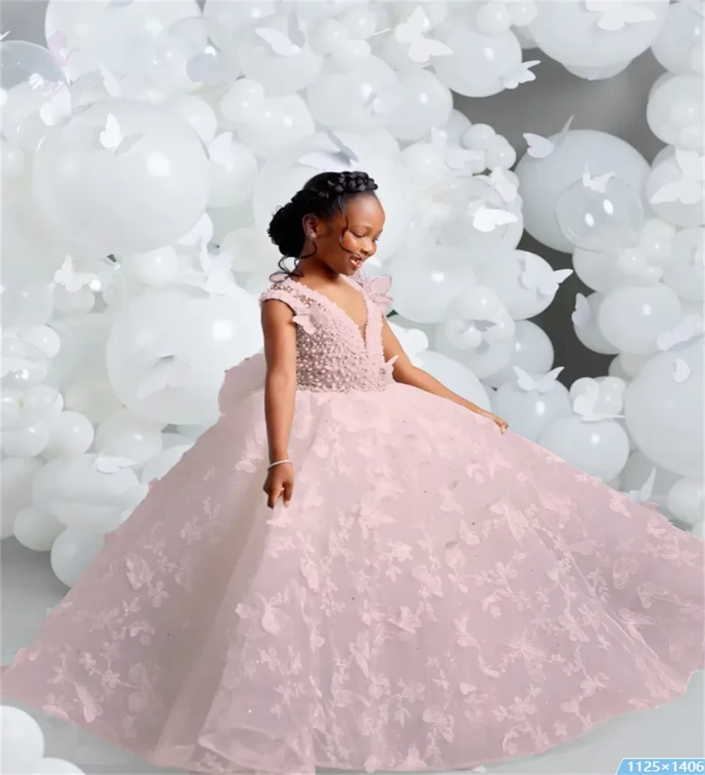 White V-neck Luxury Flower Girl Dresses For Wedding GlowCart