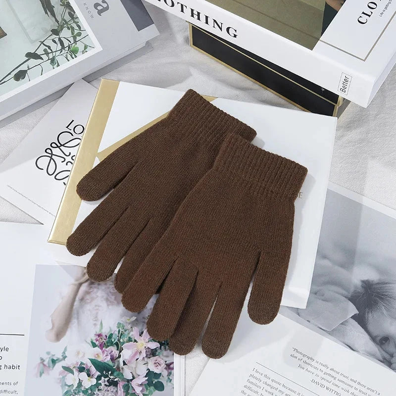 1 Pair Thickened Full-Finger Knitted Solid Color Warm Gloves, Unisex, Suitable for Outdoor Cycling in Autumn and Winter GlowCart