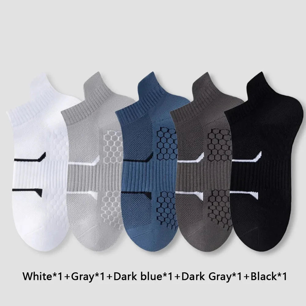 5pcs Men's Short Sports Socks Summer For Running Breathable Casual Soft Comfortable Polyester Sports Socks Thin GlowCart
