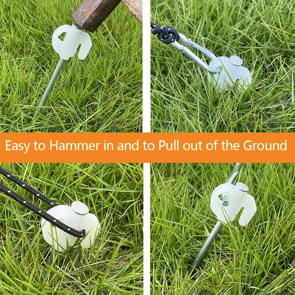 10Pcs 20cm Night Reflection Tent Stakes and 1 Nail Puller GlowCart