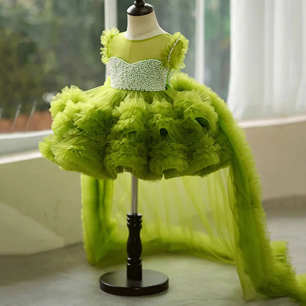 2024 Green Flower Girl Dress For Wedding Tulle Layered Puffy