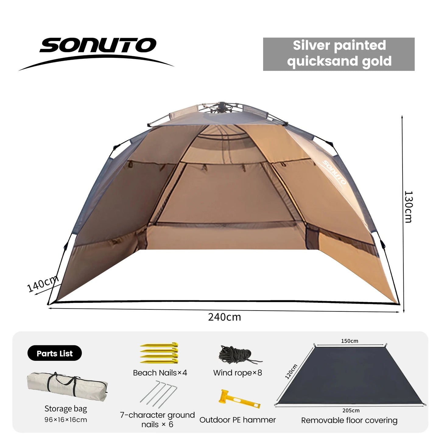 Sonuto Outdoor 3-4P One-Touch Camping Tent Quick Automatic GlowCart