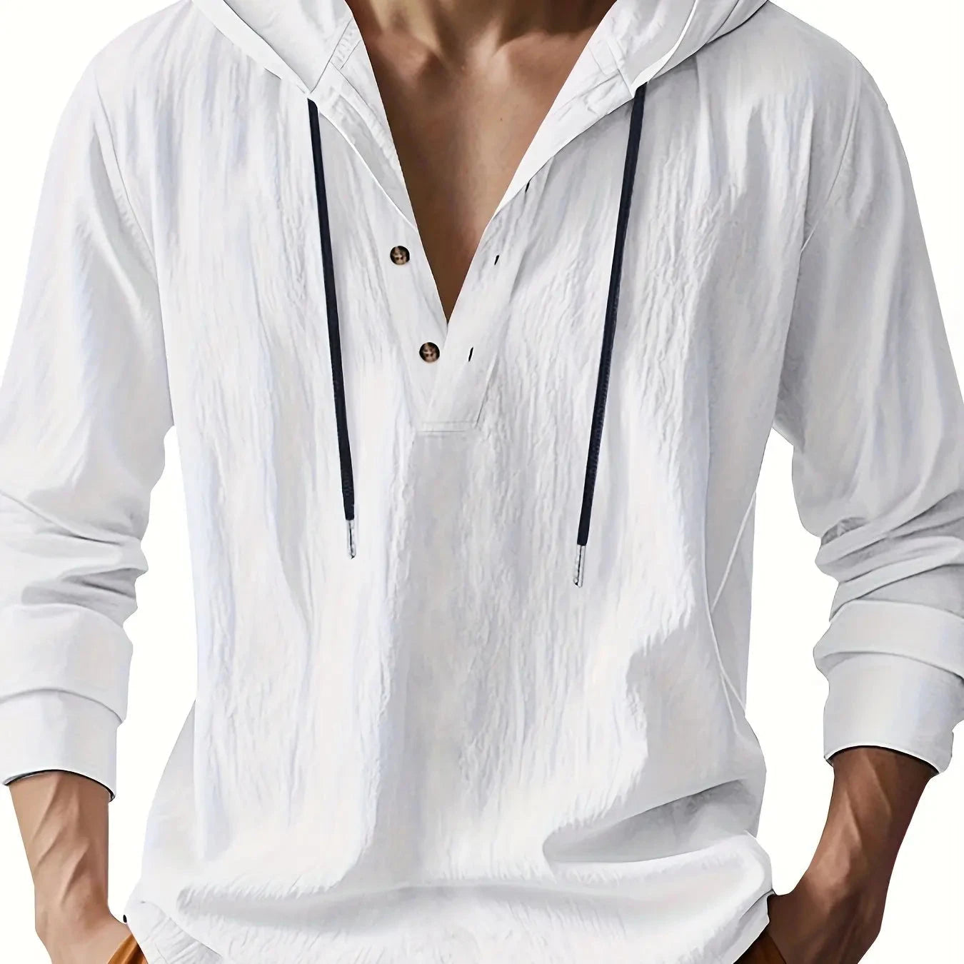 Men's Lightweight Linen Hooded Henley Shirt Casual Long GlowCart