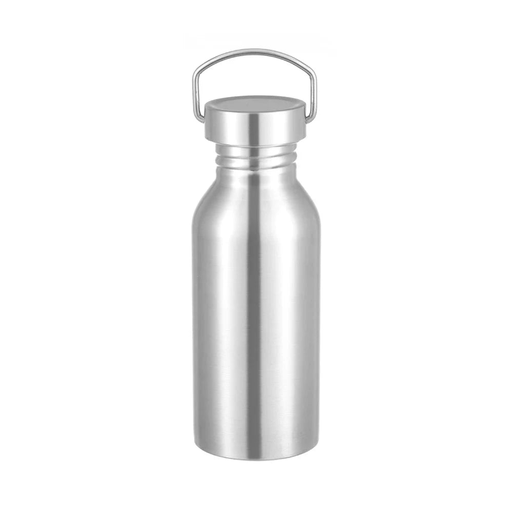 Silver Single Wall Water Bottle 304 Stainless Steel Water Bottles Portable Leak-Proof Bamboo Lid Insulated Metal Flask GlowCart