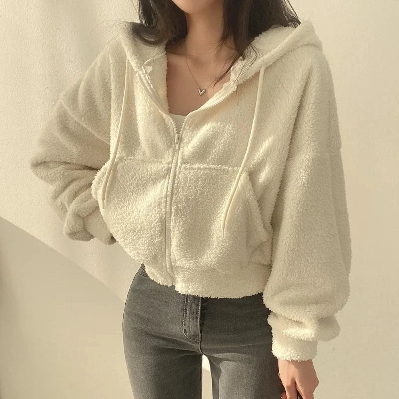 Women Autumn Winter Thicken Warm Fleece Hoodie Zipper GlowCart