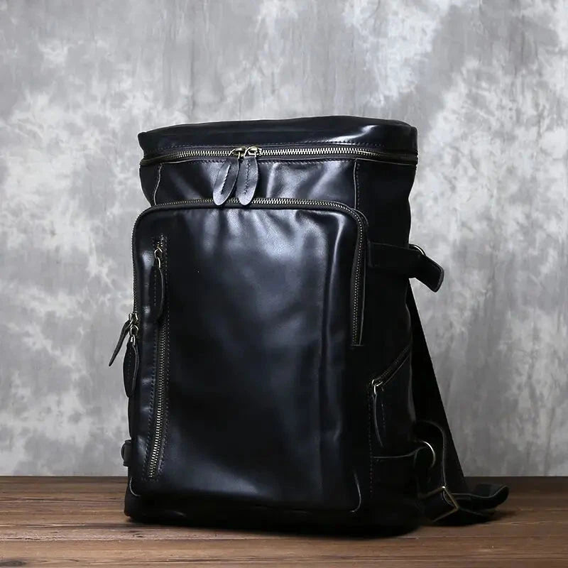 Retro Crazy Horse Leather Vertical Style Backpack Men's Head GlowCart