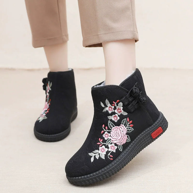 Winter Cloth Shoes Ethnic Style Botas Mujer Women's Shoes Zapatos Short Warm Boots Woman Bootie Embroidered Cotton Women Boots GlowCart