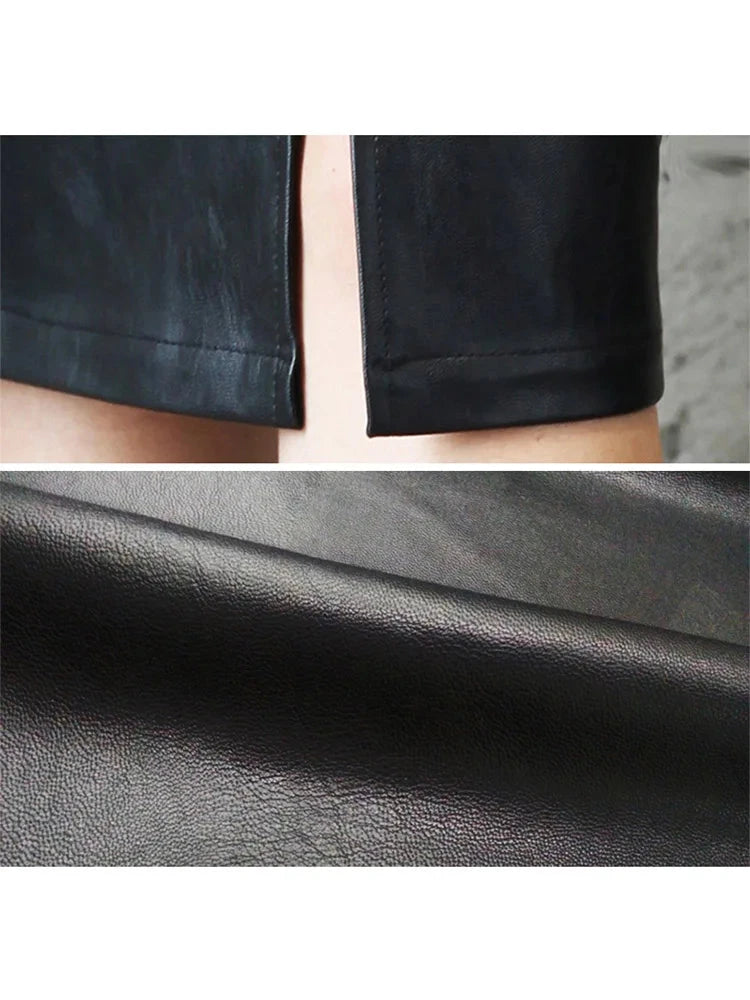 Women PU Leather Midi Skirt Autumn Winter Ladies Package Hip Front or Back Slit Pencil Skirt GlowCart