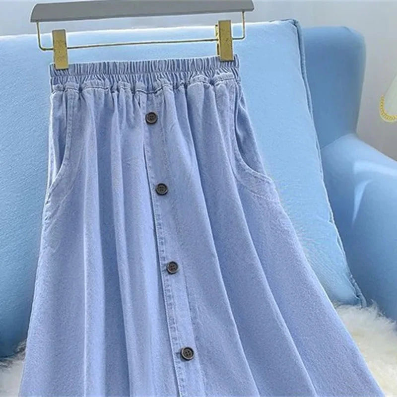 Women Large Size 5XL Cowboy Skirt Design Sense Niche Ladies Fashion Denim Maxi Skirt 2025 Feminine High Waist Jeans Long Skirts GlowCart