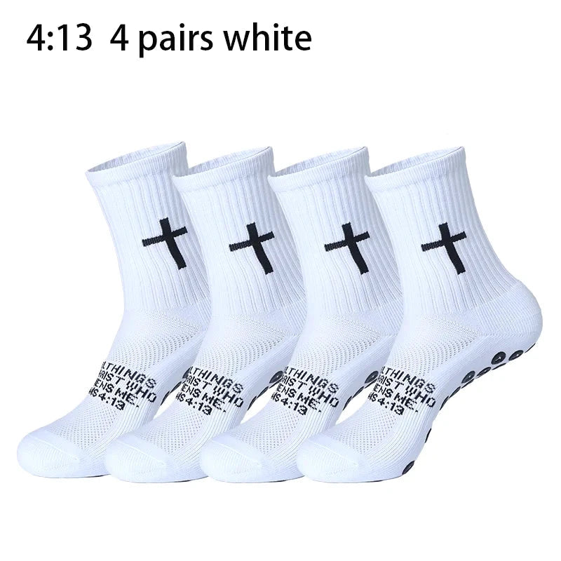 4 Pairs Christian socks Prayer socks Birthday Gifts ,Cross Grip Soccer Socks - Anti-Slip Grips Sports Sock with Bible GlowCart