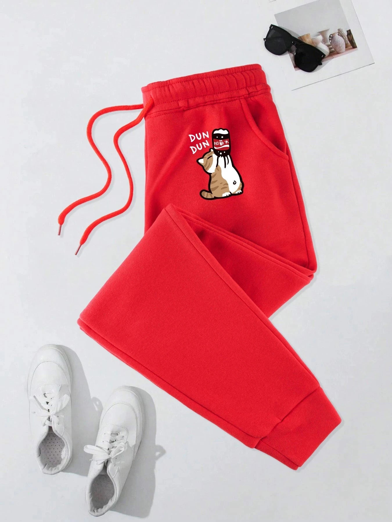 Cute Cat Drinking Coke Printing Mens Joggers Sweatpant GlowCart