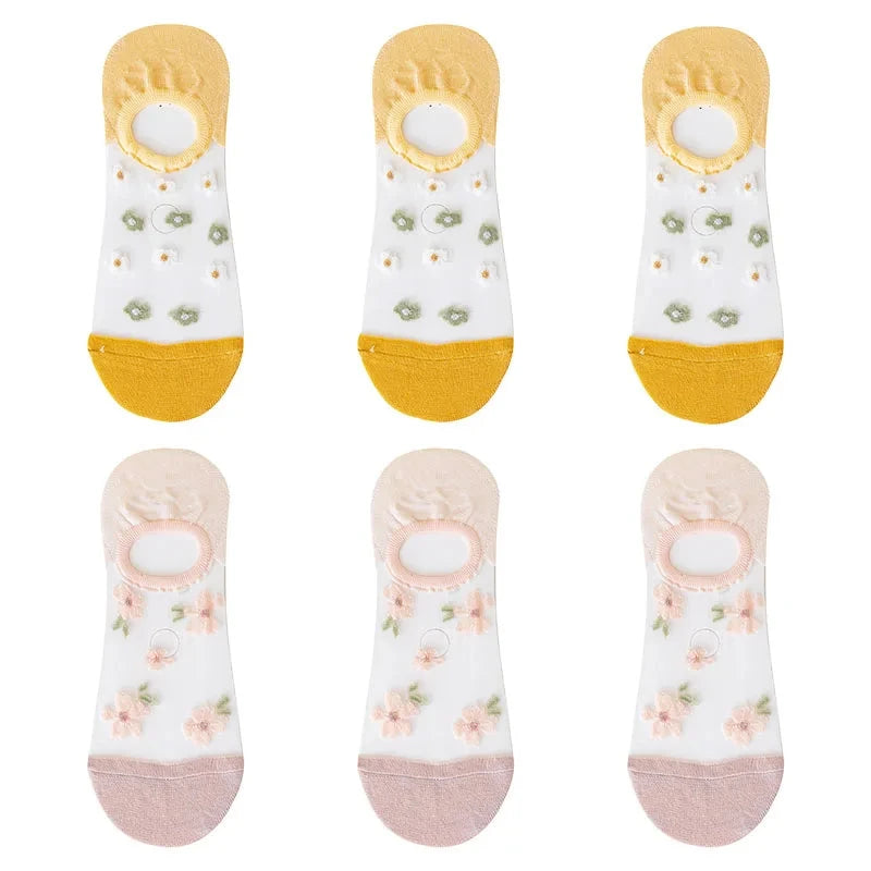 6Pairs Cute Small Flower Sheer Women's Socks Soft & GlowCart