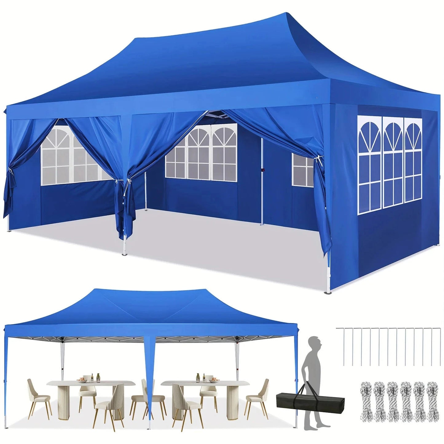 10x20 Pop Up Canopy Tent with 6 Sidewalls, Wedding Party GlowCart