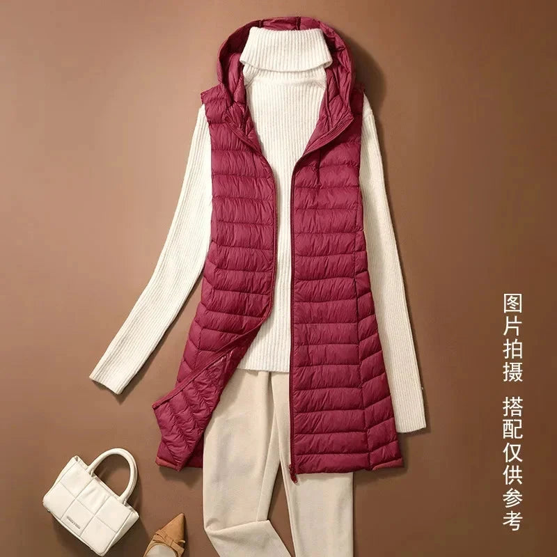 Women's Autumn/Winter X-long Hooded Sleeveless Jackets 2023 GlowCart
