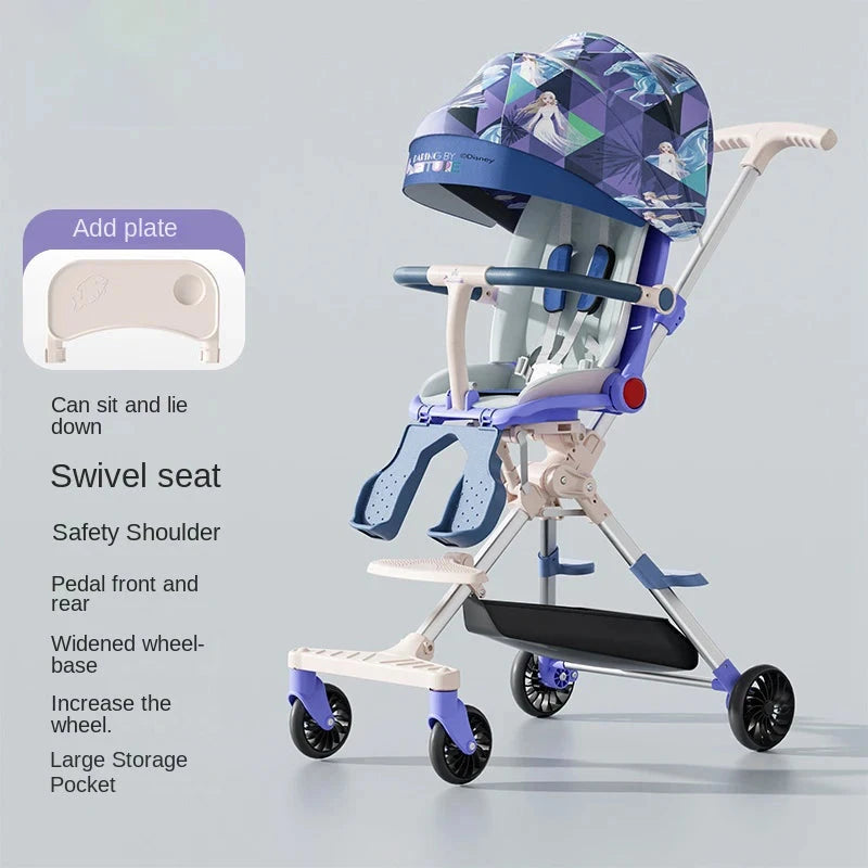 Portable Baby Stroller Foldable Dual-directional Push Sit or Lie Down High View Baby and Children's Walking Companion Cup Holder GlowCart