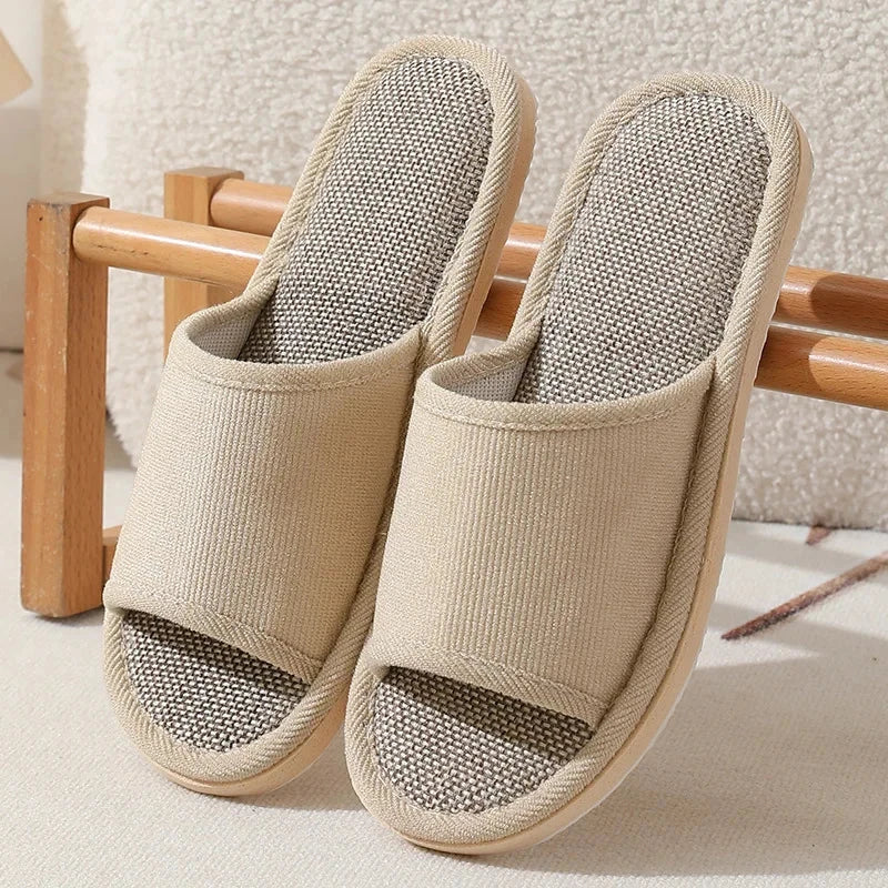 Men Linen Slippers Couples Fashion Women Casual Home Slippers Indoor Floor Flat Shoes Sandals Slides Four Seasons At Home GlowCart