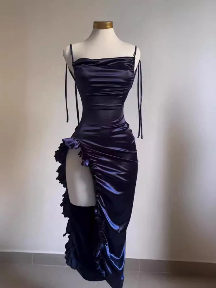 2025 Europe and America Sleeveless Backless Bodycon Dress Women Summer High Fork Party Club Evening Dresses Streetwear Sundress GlowCart