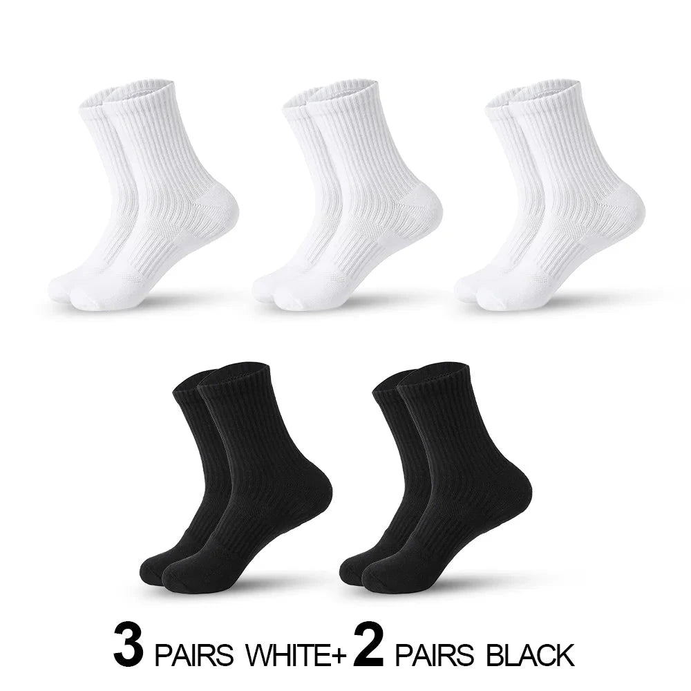 Mens Moisture Wicking Outdoor Hiking Work Cotton Socks Compression Cushion Crew Socks Leisure Men Black Socks 5 Pairs GlowCart