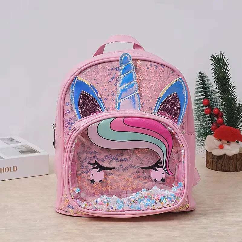 Toddlers Backpack Cartoon Unicorn Schoolbag Sequin Transparent Butterfly Wings Bookbag for Girl Kids Waterproof School Bag 2024 GlowCart