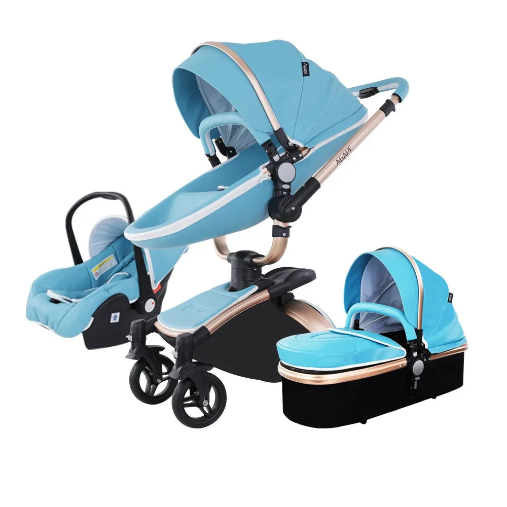 New PU leather baby stroller 3 in 1,High-Grade Baby Stroller High Landscape Infant Carriage,Luxury Baby Stroller,Folding pram GlowCart