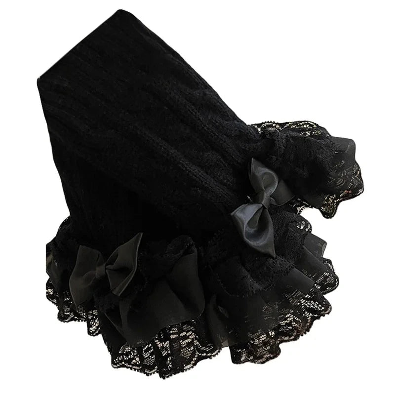 Women s Winter Warm Knit Arm Sleeves with Delicate Lace Trim GlowCart