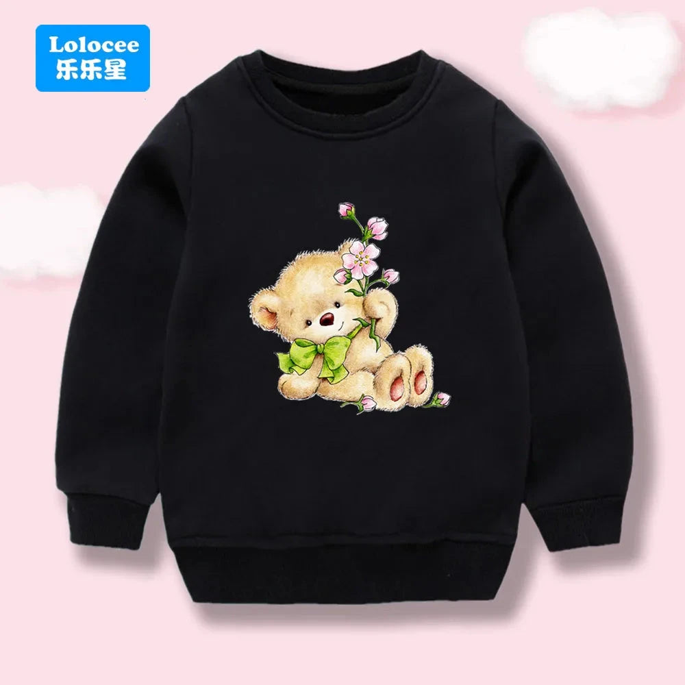 Cartoon Bear Pattern Children Girl Long Sleeve Cotton Tops Spring Autumn Kids Clothing Fashion Loose Crewneck Sweatshirts XNH1 GlowCart