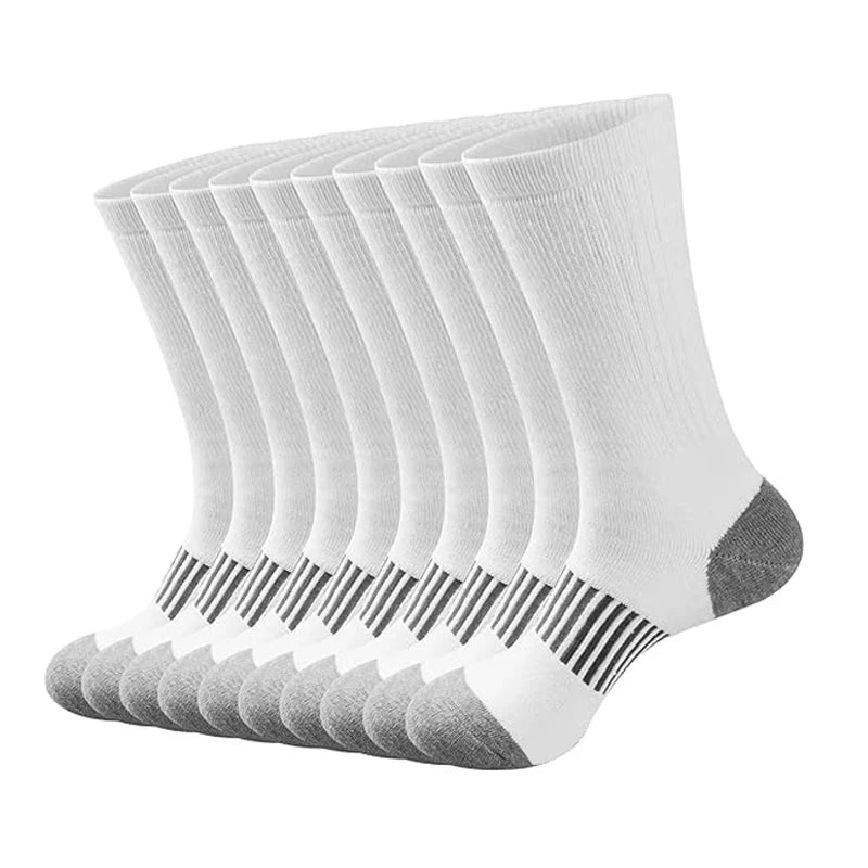 10 pairs of men's four season simple striped breathable sports socks, men's black and white running socks, mid length socks GlowCart