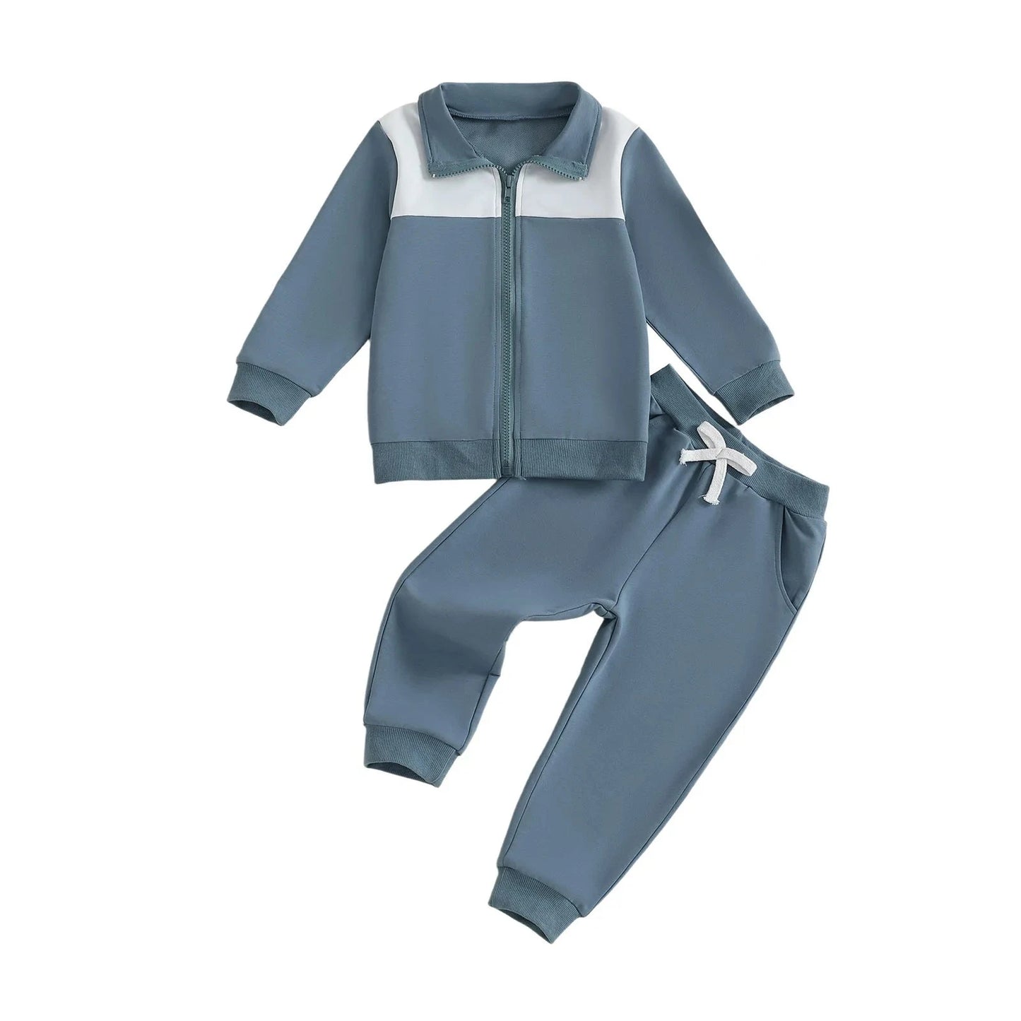 Toddler Boy Fall Outfits Contrast Color Long Sleeve Zip Up Jacket Elastic Waist Solid Pants 2 Pcs Set GlowCart