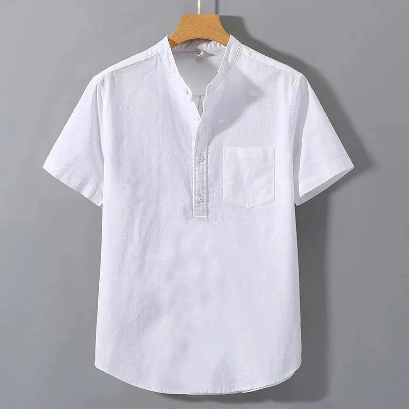 New Mens Short Sleeve T Shirts Solid Color Stand Up Collar GlowCart