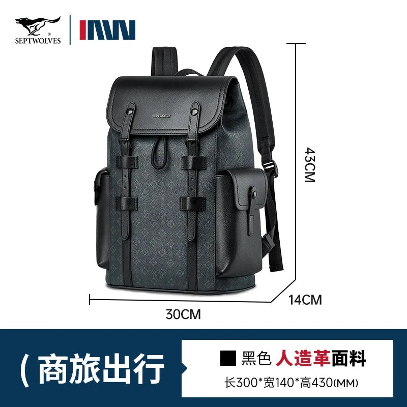 Septwolves Fashion Design Printed Leather Backpack Man Large GlowCart