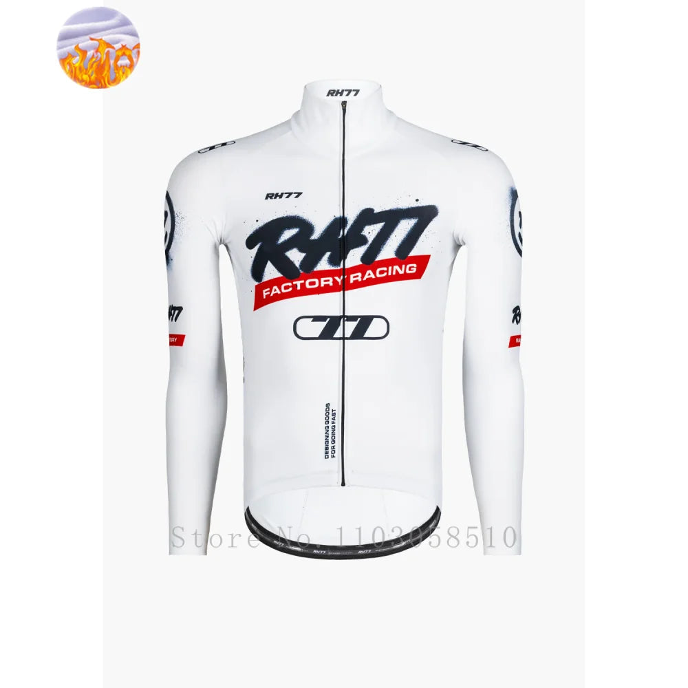 RH77 Bike Thermal Fleece Bicycle Jersey Winter Warm Cycling Jerseys Road Race Cut Aero Jersey Men Italian Clothing Long Sleeve GlowCart