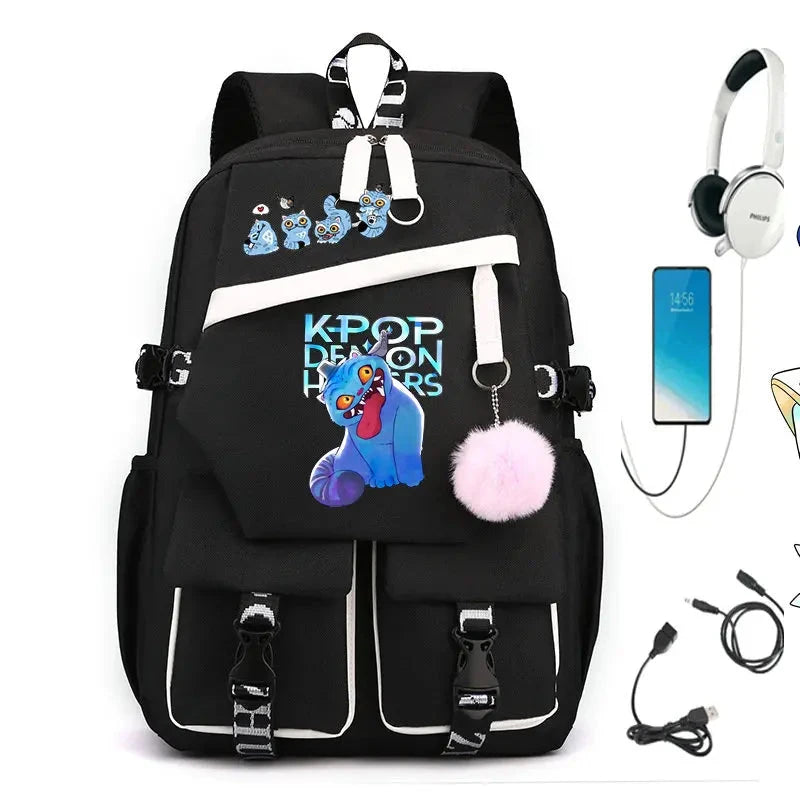 KPop Demon Hunters Backpack USB Charging Youth School GlowCart