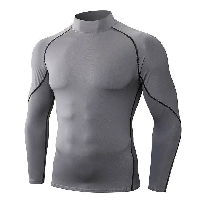Men's High neck Long Sleeve Compression Shirts Cool Dry Sun Protection Sports Tights Undershirts Running Gym Tops GlowCart