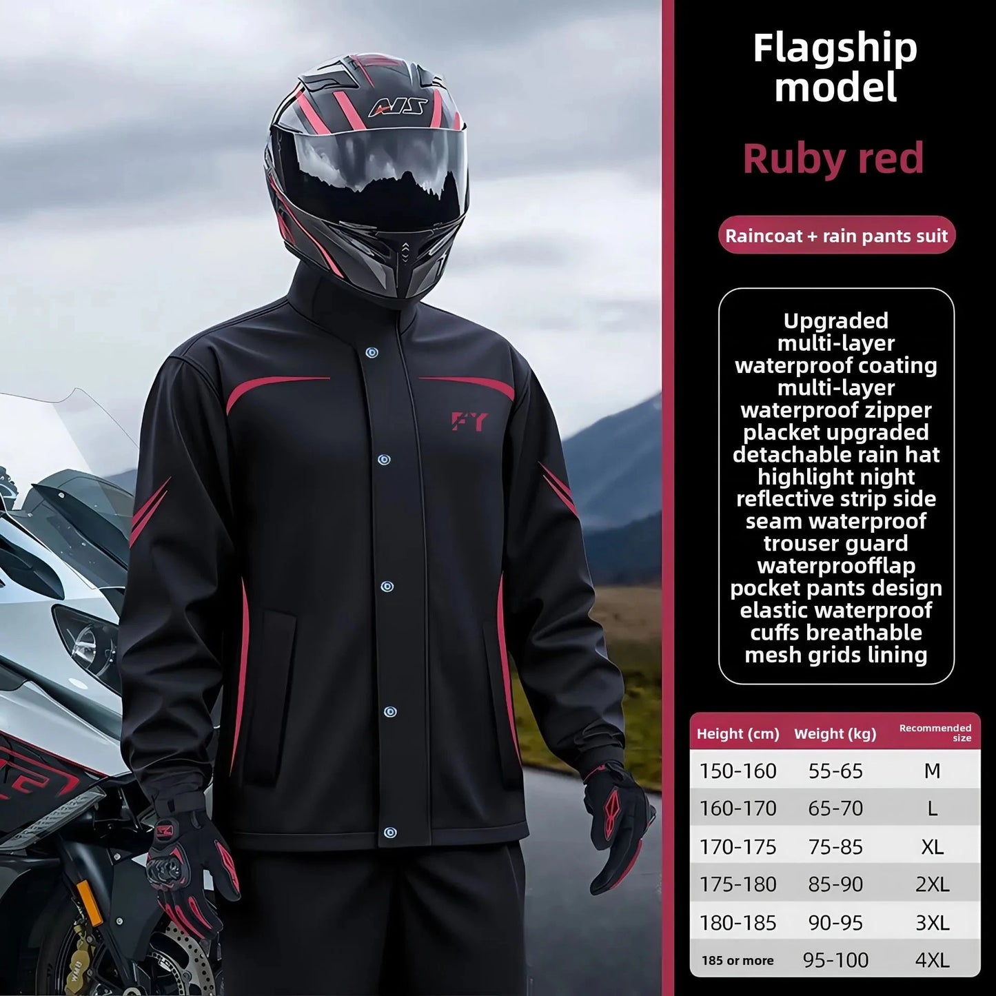 Fashionable Motorcycle Raincoat With Rain Pants Men's split GlowCart