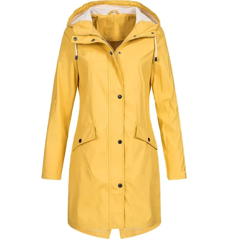 Women Casual Solid Color Long Coat Waterproof Zipper Rain GlowCart
