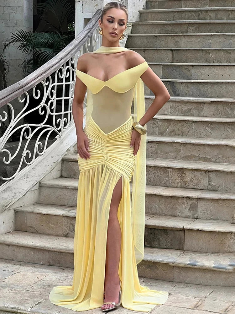 Mozision Off-shoulder Backless Sexy Maxi Dress Women Gown GlowCart