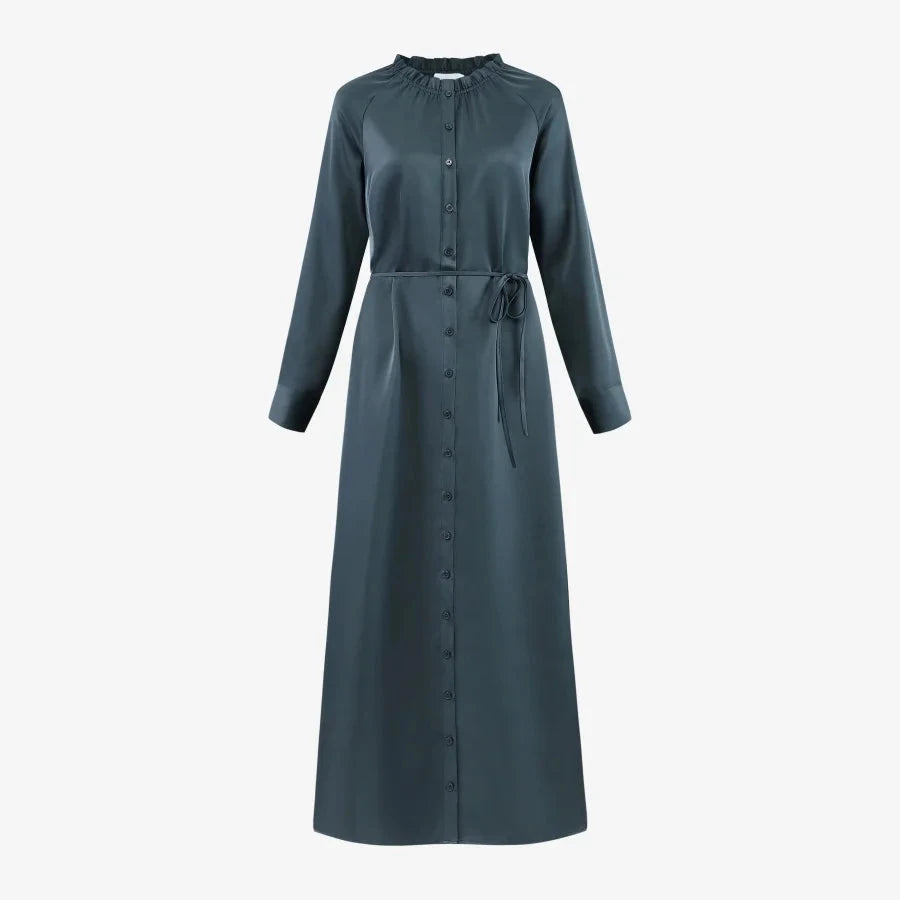 AS AW25 satin dress elegance lady ruffled neck woman clothes GlowCart