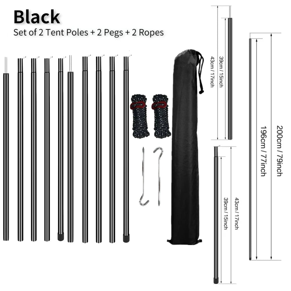 Set of 2 Tent Poles Adjustable Tarp Poles Steel Rods for Sun GlowCart