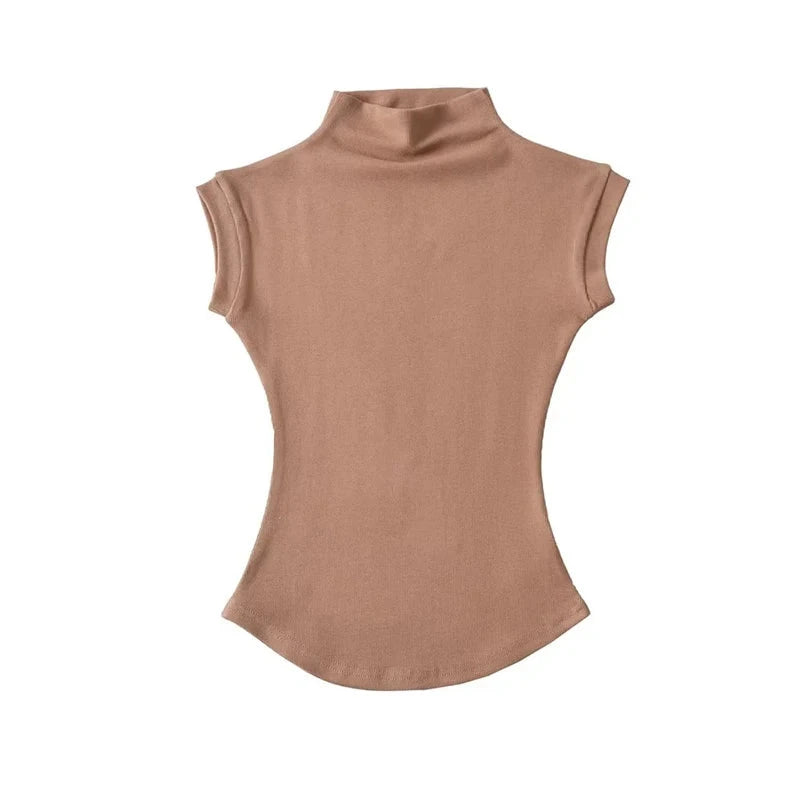 Women Summer Sexy Turtleneck Sleeveless T-Shirts Tops Solid GlowCart