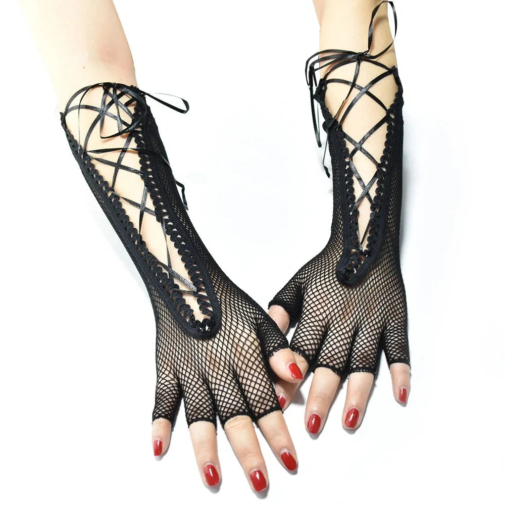 Women's summer sexy mesh strap gloves long half finger lace GlowCart