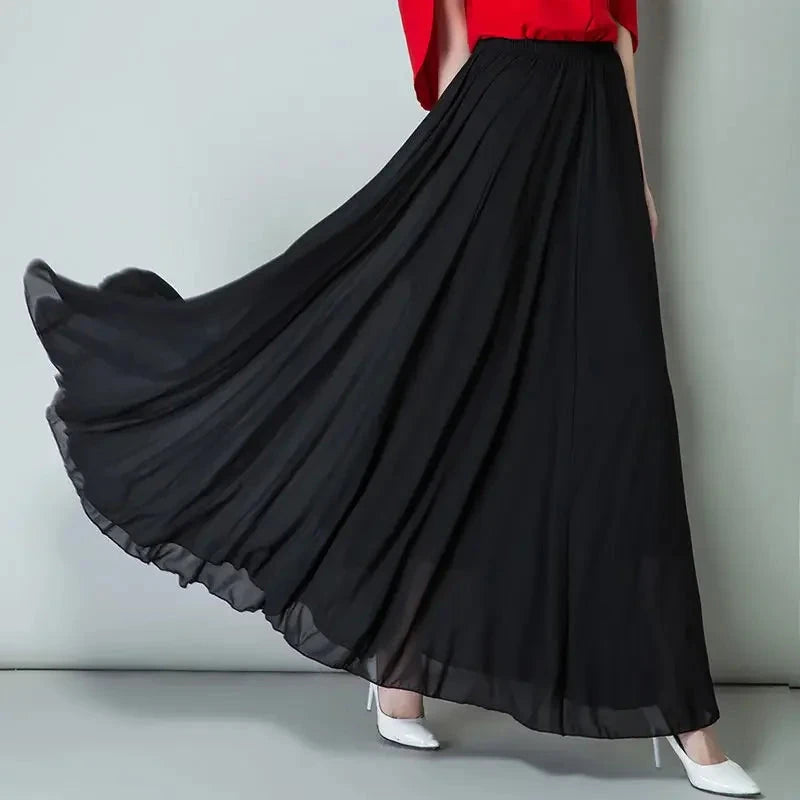 New Summer Chiffon Skirts Plus Size Full-Length Skirt High Waist Elegant Dance Skirt Pink Black Red Royal Blue White Long Skirts GlowCart