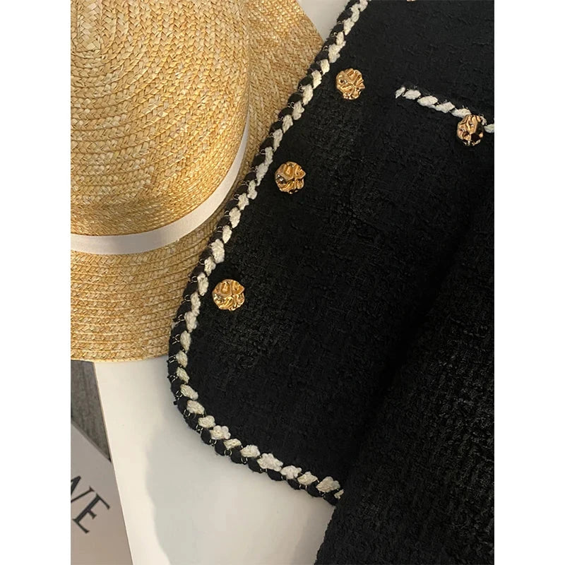 MEXZT Vintage Tweed Jacket Women Elegant Cropped Quilted GlowCart